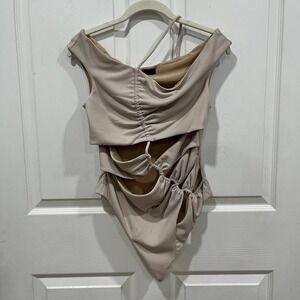 NBD revolve Beige Ribbed Cutout‎ Aviana Bodysuit Sleeveless One Piece Small